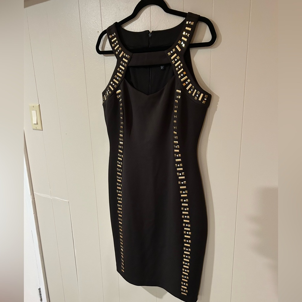 Melrose Chic Black Bodycon Dress Gold Stud Accents Size 10 Cocktail dress - Picture 5 of 9